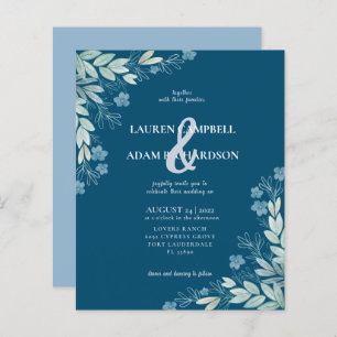 Budget Modern Blue Foliage Wedding Invitation