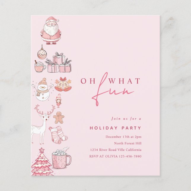 BUDGET Modern Blush Pink Holiday Christmas Party (Front)