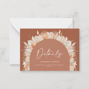 budget modern bohemian terracotta wedding details card