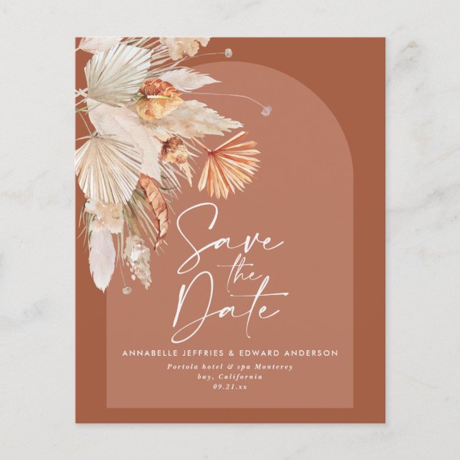 budget modern bohemian terracotta wedding invite flyer (Front)