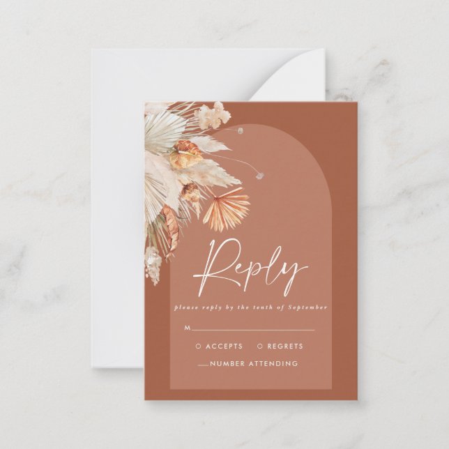budget modern bohemian terracotta wedding RSVP Card (Front)
