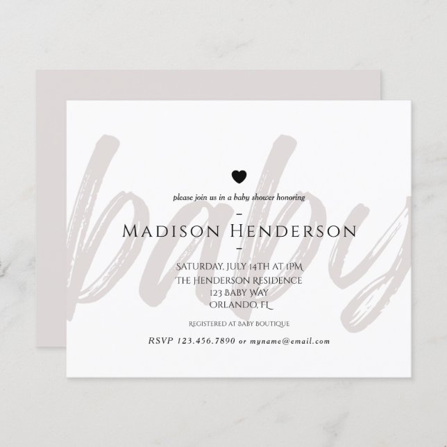 Budget Modern Boho Minimal Baby Shower Invitation (Front/Back)