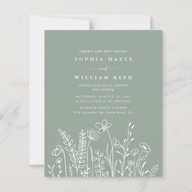 BUDGET Modern Boho Sage Green Wildflower Wedding  (Front)