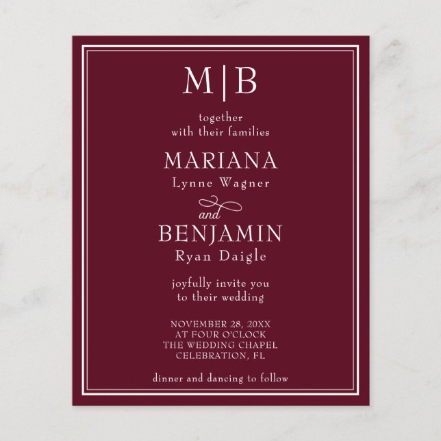 Budget Modern Border Burgundy Wedding Invitation (Front)