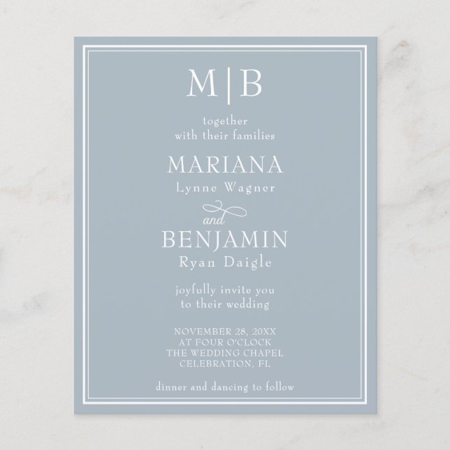 Budget Modern Border Light Grey Wedding Invitation Flyer (Front)