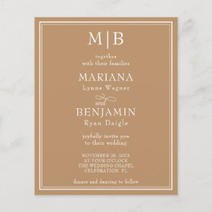 Budget Modern Border Tan Beige Wedding Invitation