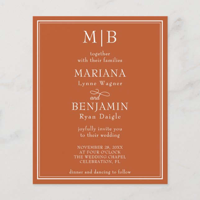 Budget Modern Border Terracotta Wedding Invitation Flyer (Front)