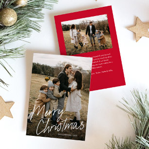Budget Modern Calligraphy Merry Christmas 2 Photo Holiday Card