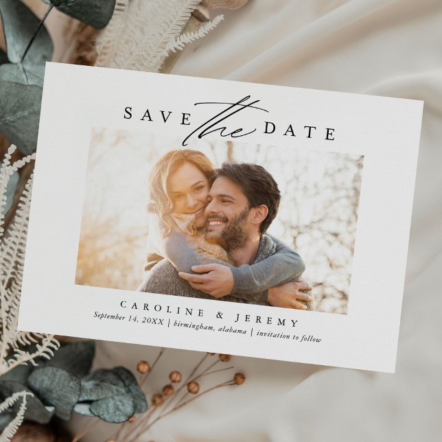 Budget Modern Calligraphy Photo Save The Date (Creator Uploaded)
