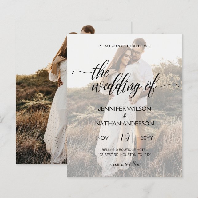 Budget Modern Calligraphy Photo Wedding Invitation (Front/Back)