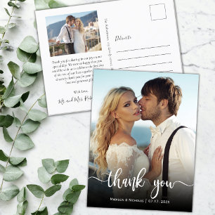 Budget Modern Calligraphy Photo Wedding Thank You Postcard