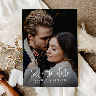 Budget Modern Calligraphy Script Two Photo QR Code Save The Date