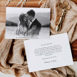 Budget Modern Calligraphy Script Wedding Photo Thank You Card<br><div class="desc">This budget flat wedding thank you card features your full wedding photo,  with calligraphy script overlay. Customise your special wedding thank you on the back,  or remove it to leave the back blank for your handwritten message of thanks.</div>
