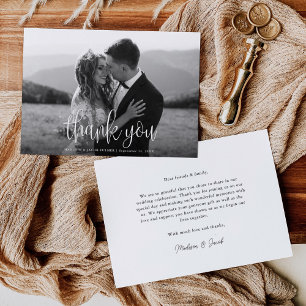 Budget Modern Calligraphy Script Wedding Photo Thank You Card