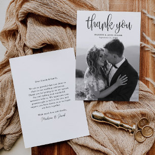 Budget Modern Calligraphy Script Wedding Photo Thank You Card