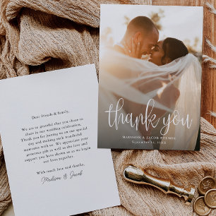 Budget Modern Calligraphy Script Wedding Photo Thank You Card