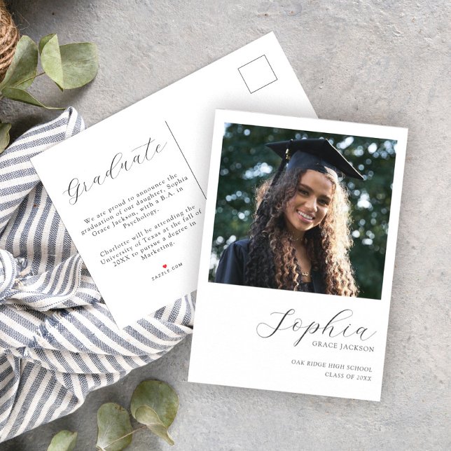 Budget Modern Casual Photo Graduation Announcement Postcard (Creator Uploaded)