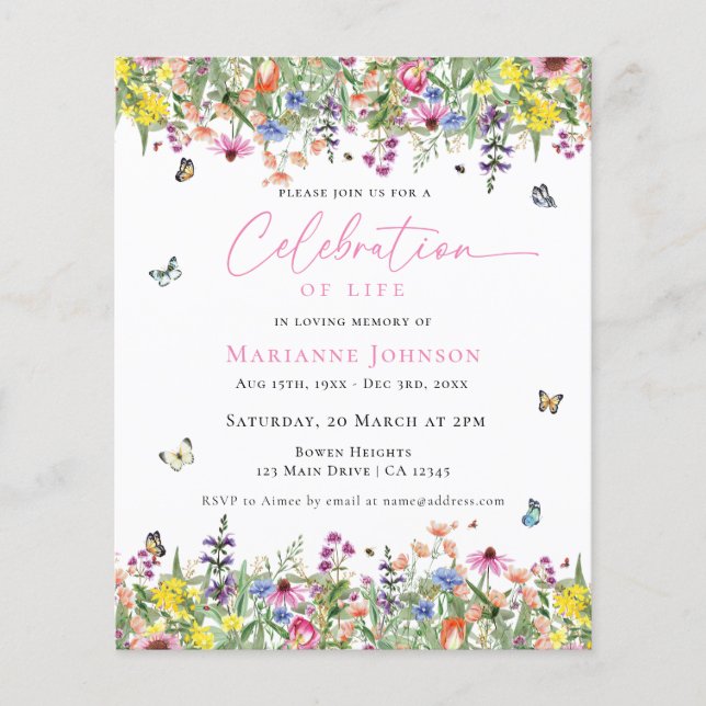 Budget Modern Celebration of life Floral Memorial Flyer (Front)