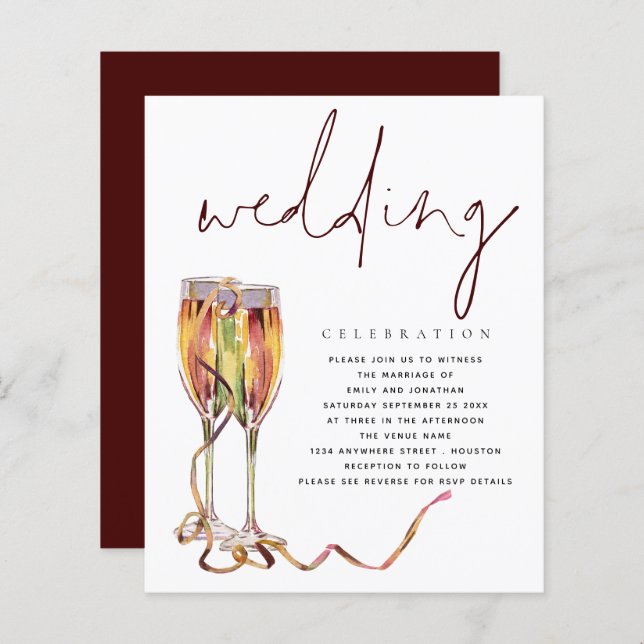 Budget Modern Champagne Wedding Invitation (Front/Back)