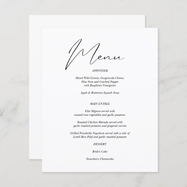 Budget Modern Chic Black & White Menu (Front/Back)