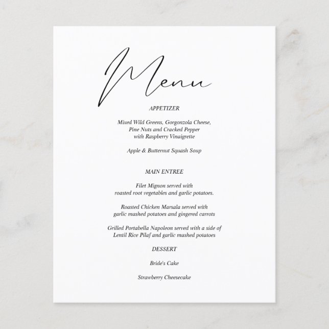 Budget Modern Chic Black & White Menu (Front)