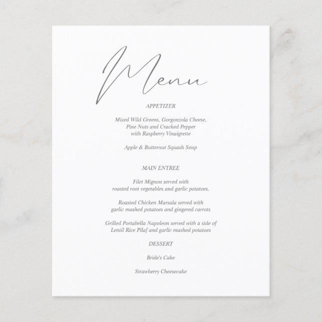 Budget Modern Chic Grey & White Menu (Front)