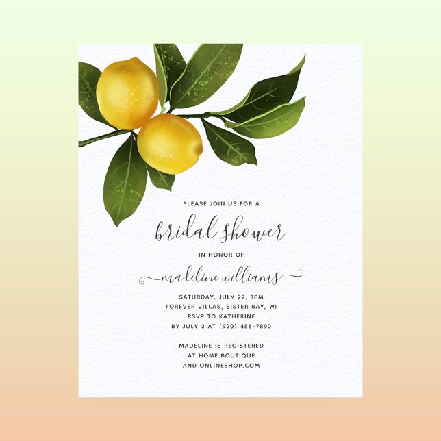 BUDGET Modern Citrus Lemon Bridal Shower Invite (Creator Uploaded)