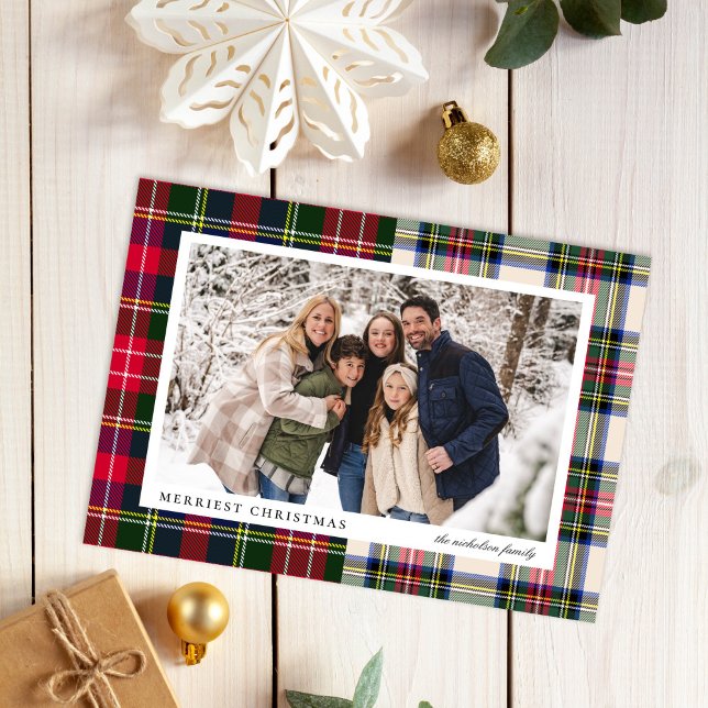 Budget Modern Classic Tartan Plaid One Photo Holiday Card (Creator Uploaded)