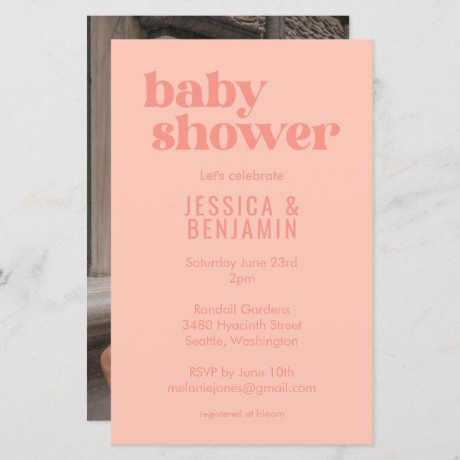 Budget Modern Cute Peach Baby Shower Photo Invite (Front/Back)