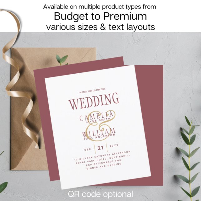 BUDGET Modern Dusty Rose Pink Gold Wedding Invite (Creator Uploaded)