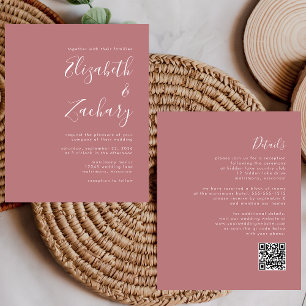 Budget Modern Dusty Rose QR Code Wedding Invite