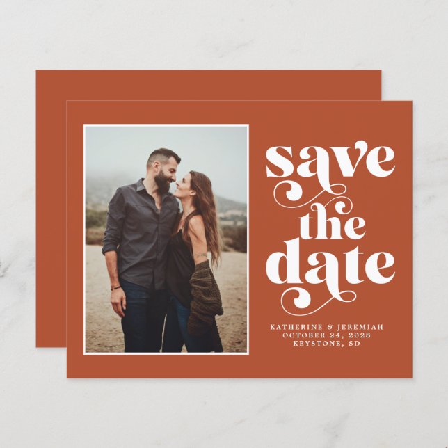 Budget Modern Earth Tones Photo Save the Date (Front/Back)