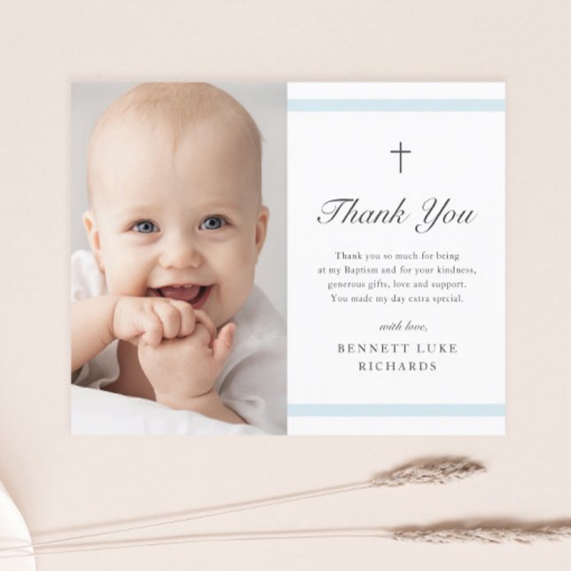 Budget Modern Elegance Boys Baptism Thank You Card (Creator Uploaded)