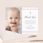 Budget Modern Elegance Girls Baptism Thank You<br><div class="desc">Budget Modern Elegance Girls Baptism Thank You Card is modern and clean featuring soft pink stripes and a cross with photo. Grey customisable type allows you to change all of the information on the card to your liking. Perfect for a little girls baptism.</div>