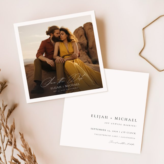 Budget Modern Elegant Photo Square Wedding Save The Date (Creator Uploaded)