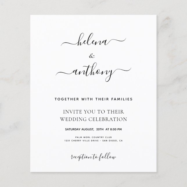 Budget modern elegant simple wedding invitation (Front)