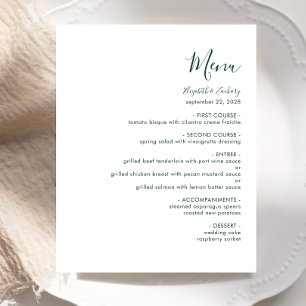 Budget Modern Emerald Green Script Wedding Menu