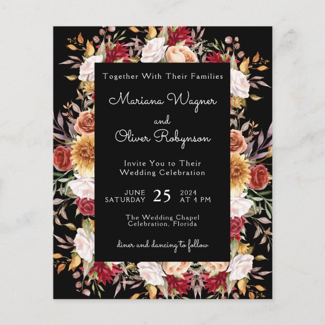 Budget Modern Fall Floral Black Wedding (Front)