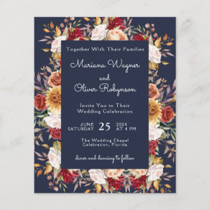 Budget Modern Fall Floral Navy Blue Wedding