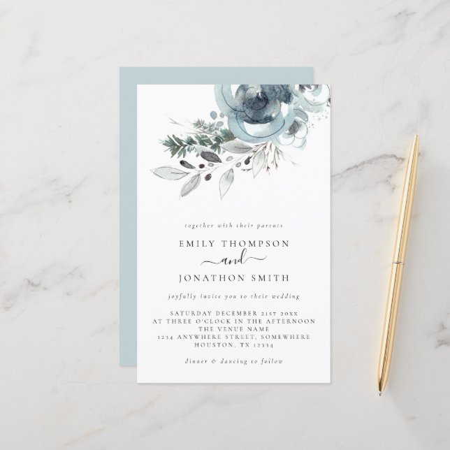 Budget Modern Florals Christmas Wedding Invitation (Front/Back In Situ)