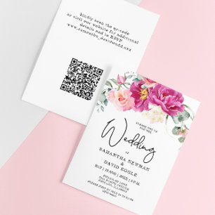 Budget Modern Fuchsia Pink Floral  QR Code Wedding