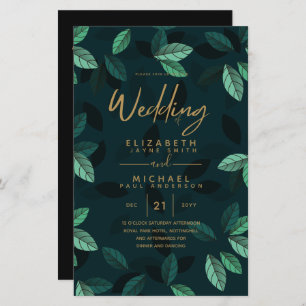 BUDGET Modern Garden Leaves Wedding Invitation