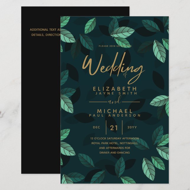 BUDGET Modern Garden Leaves Wedding Invitation (Front/Back)