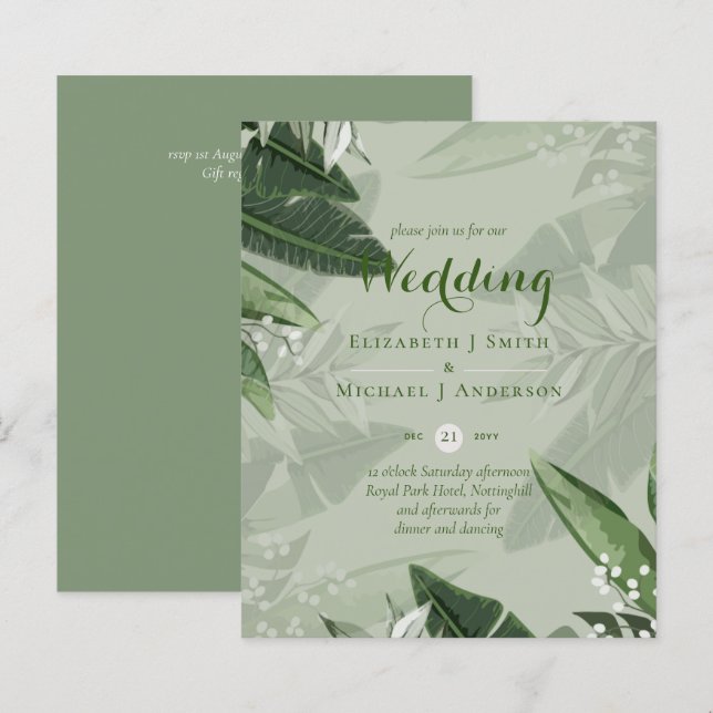 BUDGET Modern Garden Leaves Wedding Invitation (Front/Back)