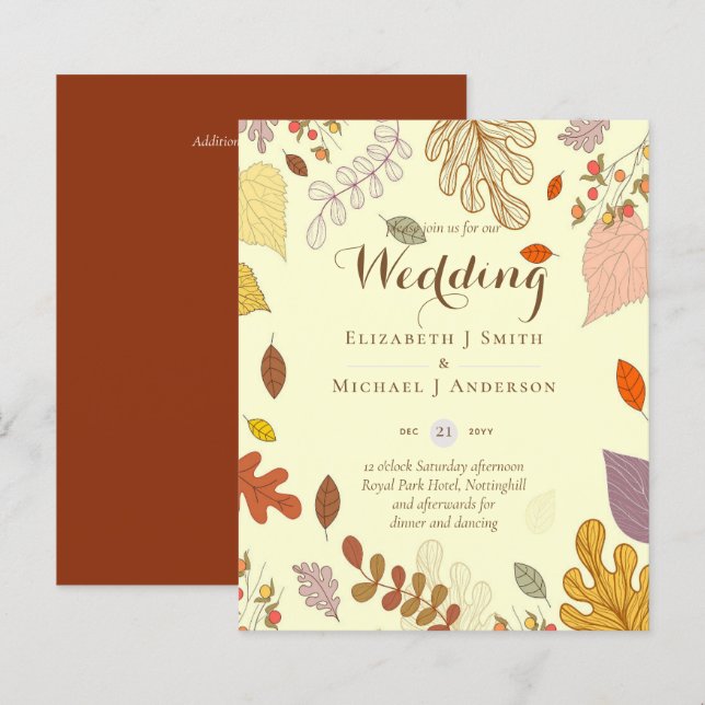 BUDGET Modern Garden Leaves Wedding Invitation (Front/Back)