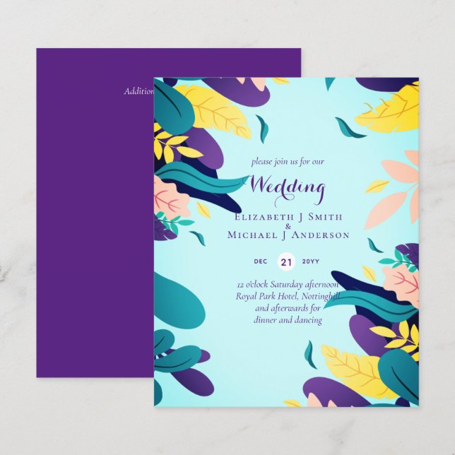 BUDGET Modern Garden Leaves Wedding Invitation (Front/Back)
