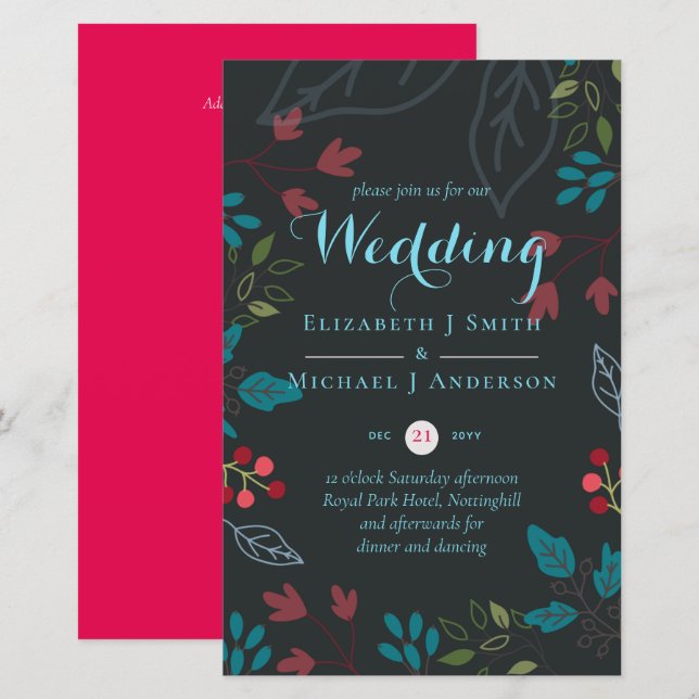 BUDGET Modern Garden Leaves Wedding Invitation (Front/Back)