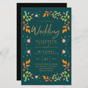 BUDGET Modern Garden Leaves Wedding Invite A9
