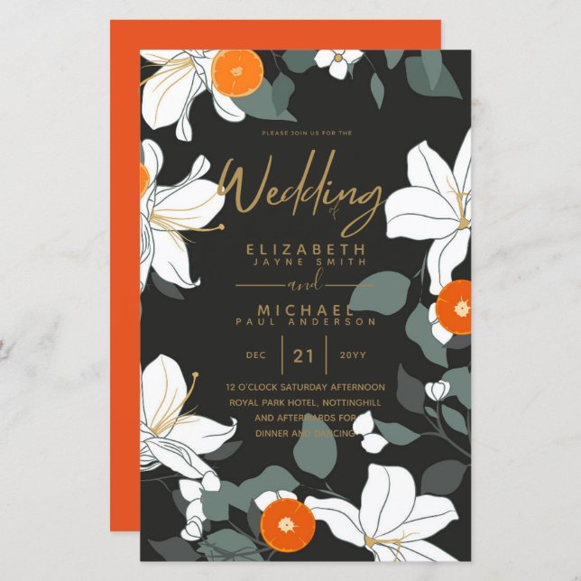 BUDGET Modern Garden Leaves Wedding Invite A9 (Front/Back)