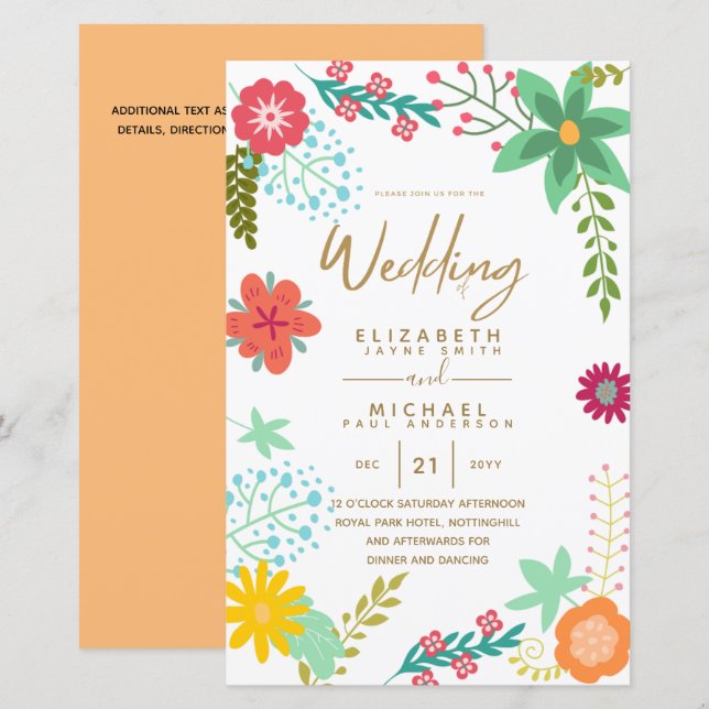 BUDGET Modern Garden Leaves Wedding Invite A9 (Front/Back)